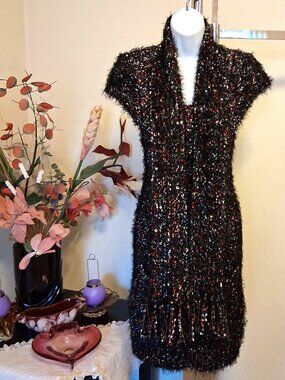 Papillon Unique Design Knit Cardigan Sweater Midi Dress with Scarf 10 M